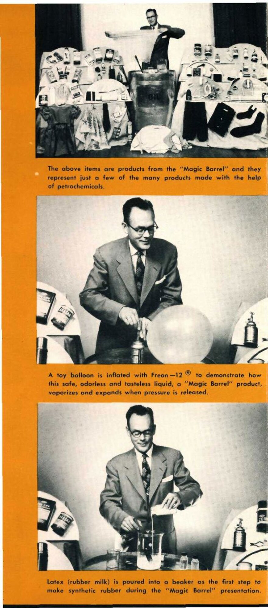 DuPont promoted “The Magic Barrel” film in a brochure.