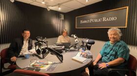 From left to right: Ryan Kusumoto, president and CEO of Parents and Children Together; The Conversation host Catherine Cruz; and Laurie Tochiki, the executive director of EPIC ʻOhana. (Feb. 17, 2023)