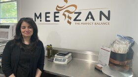 Layla Khafaga, owner of Meezan Kitchen standing in her commercial kitchen in her Niskayuna home
