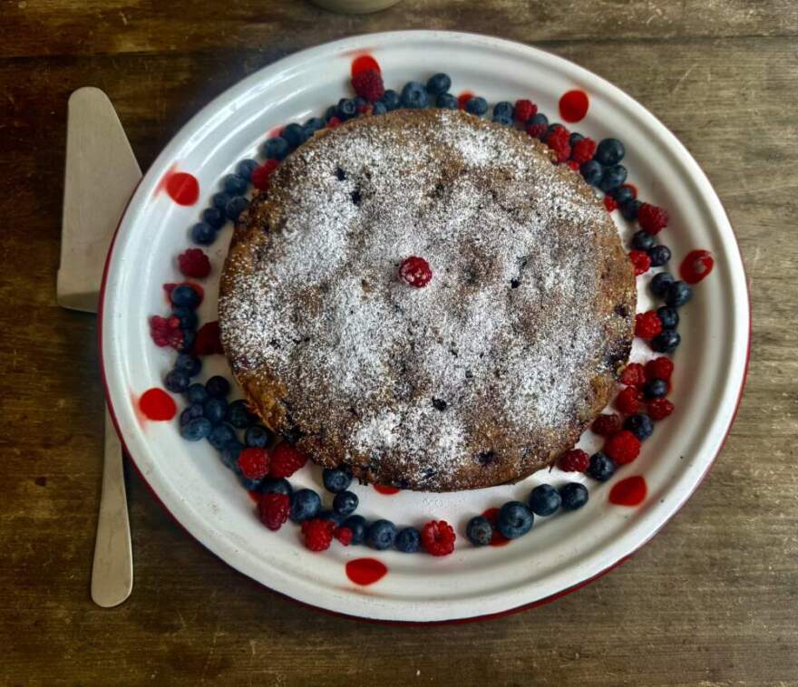 Mixed berry cake. (Kathy Gunst/Here & Now)