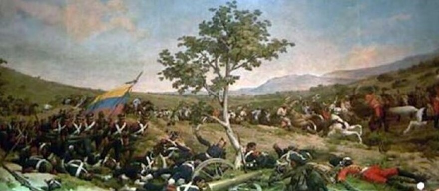 Battle of Carabobo: Simón Bolívar wins Venezuela's independence from Spain Batalla de Carabobo, obra de w: Martin Tovar y Tovar, licencia vencida.