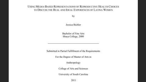Cover page of Jessica Bichler's 2011 Master's Thesis at University of South Carolina