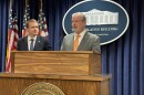 Senate leader Phil Berger, R-Rockingham, and Speaker of the House Destin Hall, R-Caldwell, introduce their budget framework in May. Now, about six weeks later, the final budget is complete and includes a 2.5 one-time bonus for state retirees instead of permanent pension increases.
