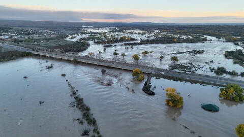 The San Juan River as seen passing under the Ship Bridge, in Shiprock, NM. 
