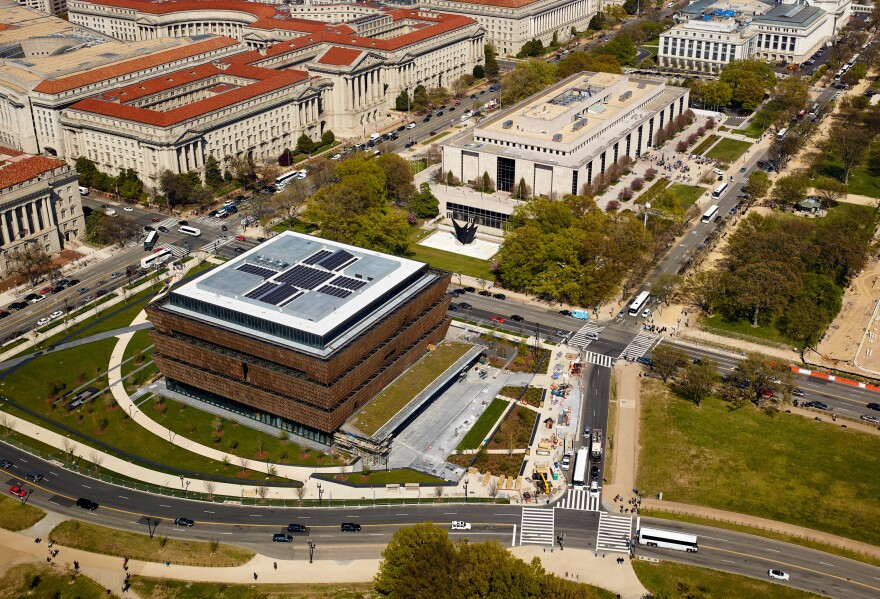 The National Museum of African American History and Culture stands in the last open spot along the National Mall.