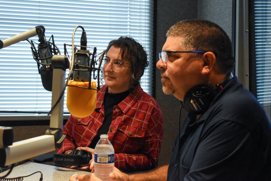 Gaelle Esposito of Creosote Partners and Barrett Marson of Marson Media at KJZZ's studios on Friday, Oct. 3, 2025.