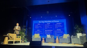 A photo of DGI President Zack Matheny speaks at the 2026 State of Downtown Greensboro