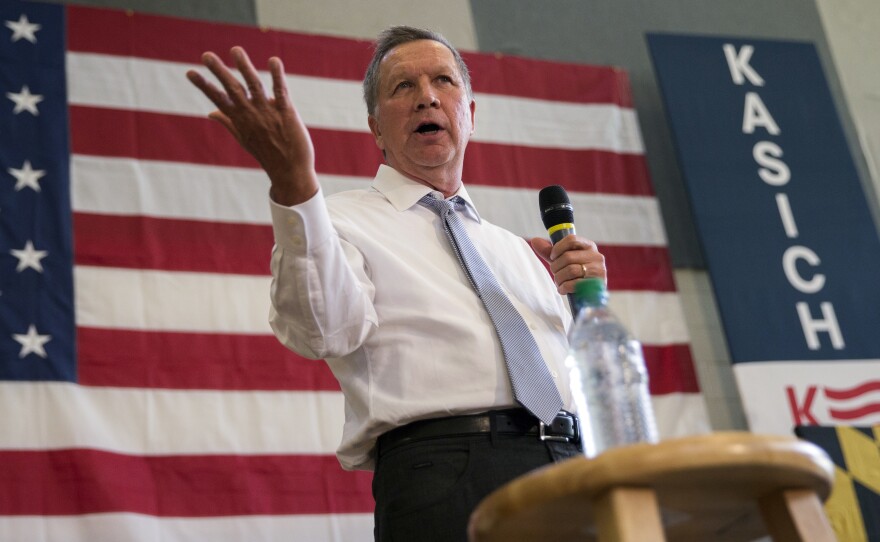 Ohio Gov. John Kasich was asked this week whether he could support Donald Trump as the presumptive Republican nominee. "At this point, I just can't do it," he told MSNBC. He's shown here campaigning in Maryland in April.