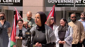 Laila El-Ali speaks at a press conference at Charlotte-Mecklenburg Government Center on Friday, September 26, 2025.