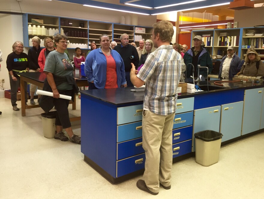 Assistant Director Tom Bansak leads a tour through research laboratories at the University of Montana's Flathead Lake Biological Station on Wednesday.