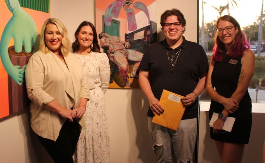 The 37th Annual All Florida Juried Exhibit is on view this month in the main gallery of the Alliance for the Arts. The show continues to grow in stature and statewide recognition, as evidenced by the fact that the Alliance received 120 more submissions this year than it did in 2022. Above is, from left, Molly Deckert, show juror Grace Gdaniec, Second Place winner Nelson Garcia with his work, Melting Down, and Alliance Gallery Director Emily Radomski.