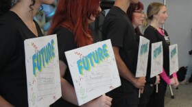 Students who are getting an early start on health care careers as part of the Alliance for Healthcare Education hold attend a groundbreaking ceremony on August 25, 2025.