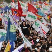 Supporters of Chilean President-elect Gabriel Boric celebrate his run-off victory last month in Santiago.