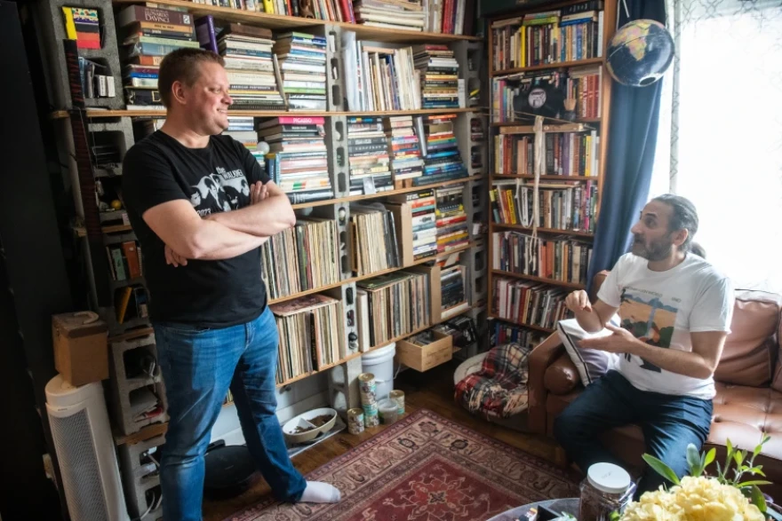 Once a month, Brian Emerick (left) drives to Aadam Jacobs’ house to pick up about 10 to 15 boxes full of 50 to 100 tapes each, brings them home, rips them to digital files, and then sends them off to a team of about 10 fellow volunteers around the world.