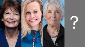 a photo collage of three portraits of woman and one gray box with a question mark