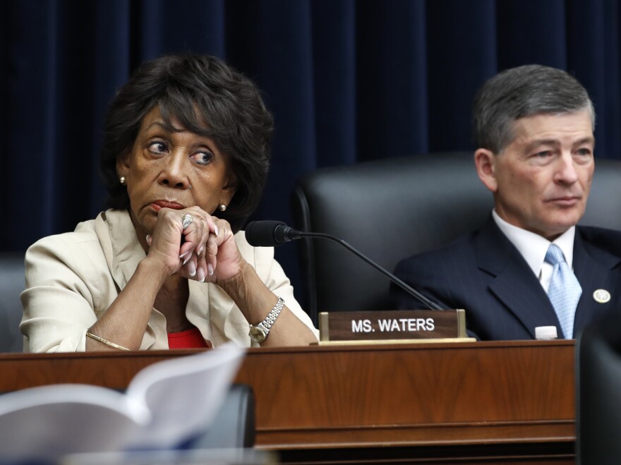 Rep. Maxine Waters, seated next to Rep. Jeb Hensarling of Texas, at a hearing in July, is set to become chair of the House Financial Services Committee.