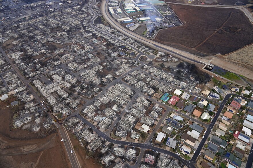Wildfire wreckage is seen on Aug. 10, 2023, in Lahaina, Hawaiʻi.