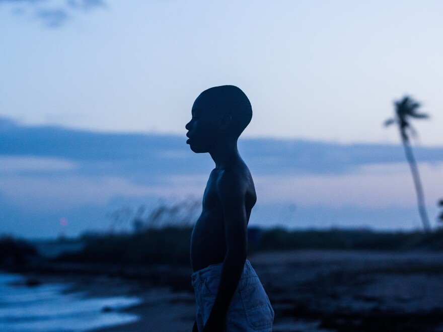 Alex R. Hibbert plays Chiron, a young black man growing up gay in an impoverished part of Miami in <em>Moonlight</em>.