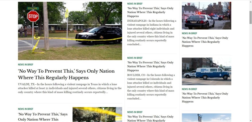 On Wednesday, The Onion's website was plastered with variations of the satirical piece it's republished after more than 20 mass shootings.