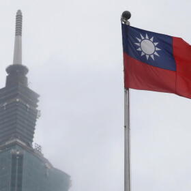 A Taiwan national flag flutters near the Taipei 101 building at the National Dr. Sun Yat-Sen Memorial Hall in Taipei, Taiwan, May 7, 2023. (Chiang Ying-ying/AP)