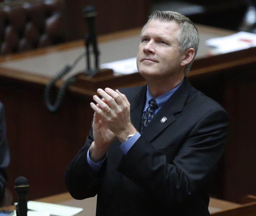 Oklahoma state Sen. Gary Stanislawski, R-Tulsa, applauds as students are introduced in the Senate gallery in Oklahoma City, Tuesday, April 9, 2013. 