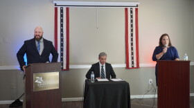 Caleb McCoy (left) and Andrea Verobish (right) are running for Pennsylvania's 79th state House district. They debated on "The James Finochio Show" Sunday at the Altoona Grand Hotel. Finochio (middle) moderated the debate and said he gave the questions to the candidates ahead of time so they could prepare. 