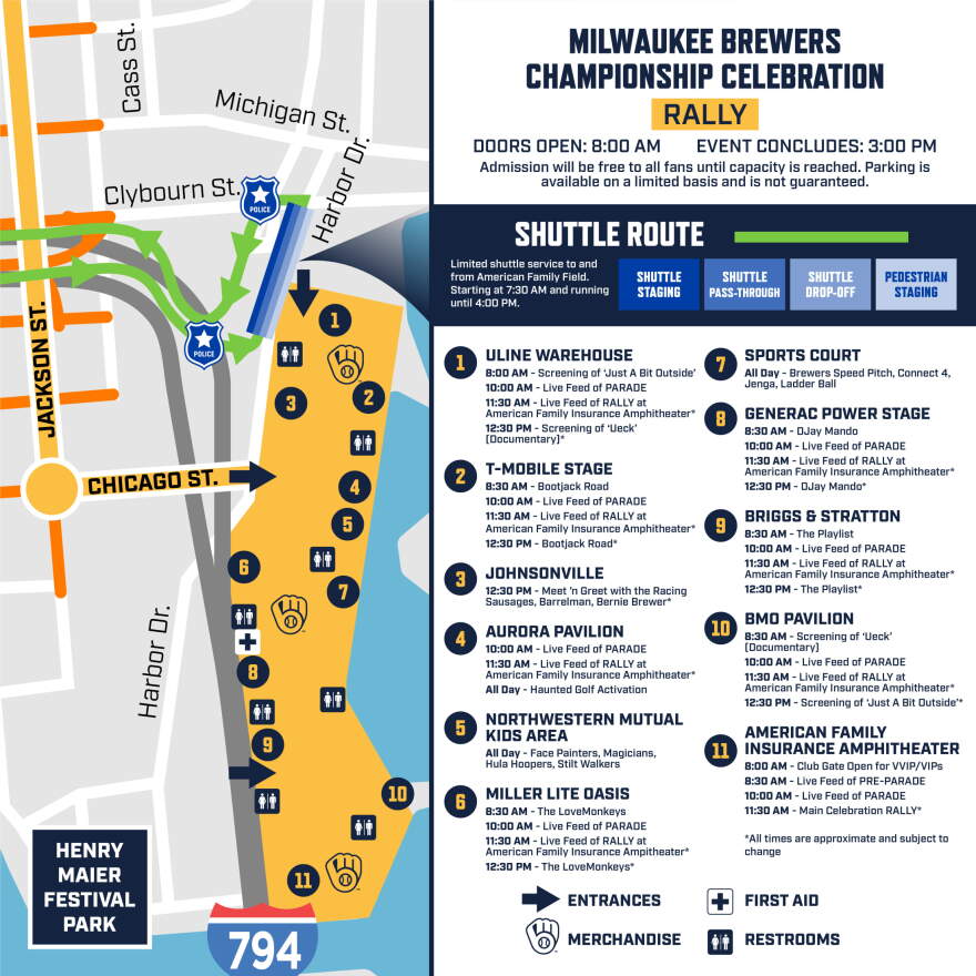A lineup of events planned to celebrate the Milwaukee Brewers' World Series championship on Friday, Oct. 30.