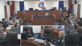 DPS Commissioner Anthony Macaranas presents the police department’s FY2026 budget request to the CNMI legislature. With him are director of administration Kay Inos, and human resource specialist Esther Delos Reyes.