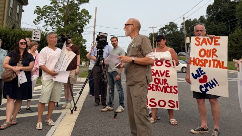 Rob Anderson at a protest against the reclassification effort outside Columbia Memorial Hospital.