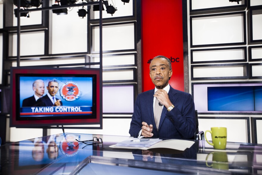 The Rev. Al Sharpton, founder and president of National Action Network, prepares for his MSNBC show <em>PoliticsNation </em>in January.