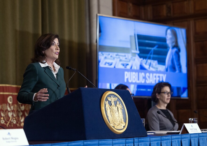 Governor Kathy Hochul announces she's reached a conceptual agreement on the state budget on April 27, 2023