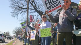 Protesters gather at Paducah's Bob Noble Park as part of the No Kings nationwide movement on March 28.
