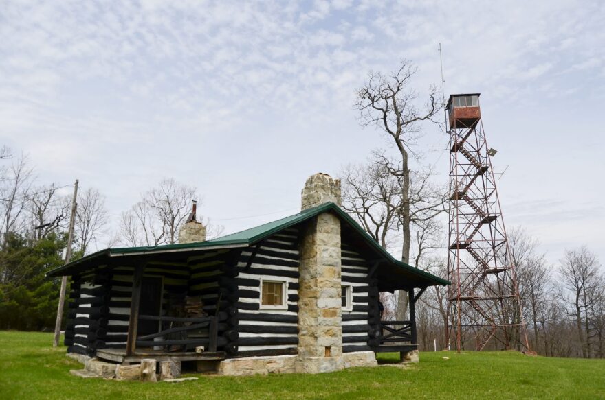 The 98-year-old Knobs tower in the Moshannon Forest District is no longer in use. It's still standing alongside a cabin where spotters once slept between shifts.