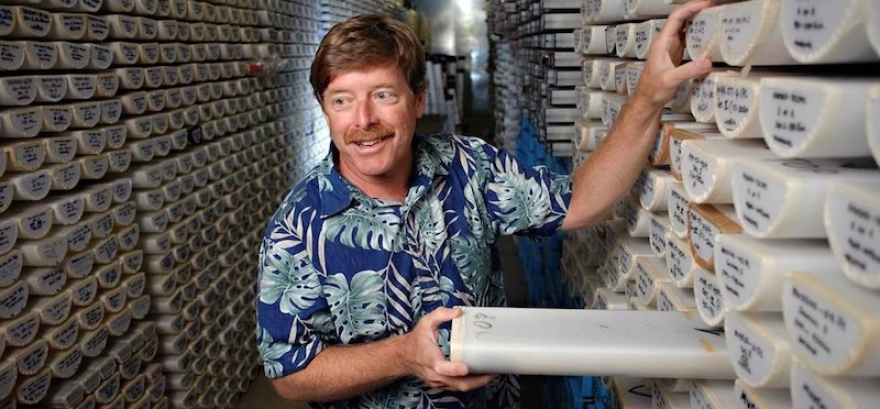 Dr. Chris Goldfinger with ocean core samples from the Cascadia Subduction Zone.