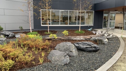 A cloudy sky covers new landscaping work at the Kenai Municipal Airport on Tuesday, Sept. 24, 2024 in Kenai, Alaska.