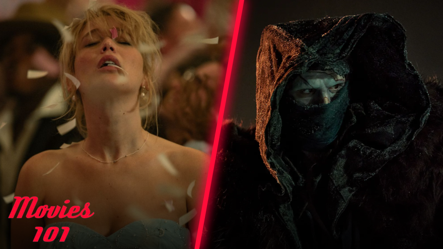 From left to right: Jennifer Lawrence in the 2025 film Die My Love; Jacob Elordi in the 2025 film Frankenstein.