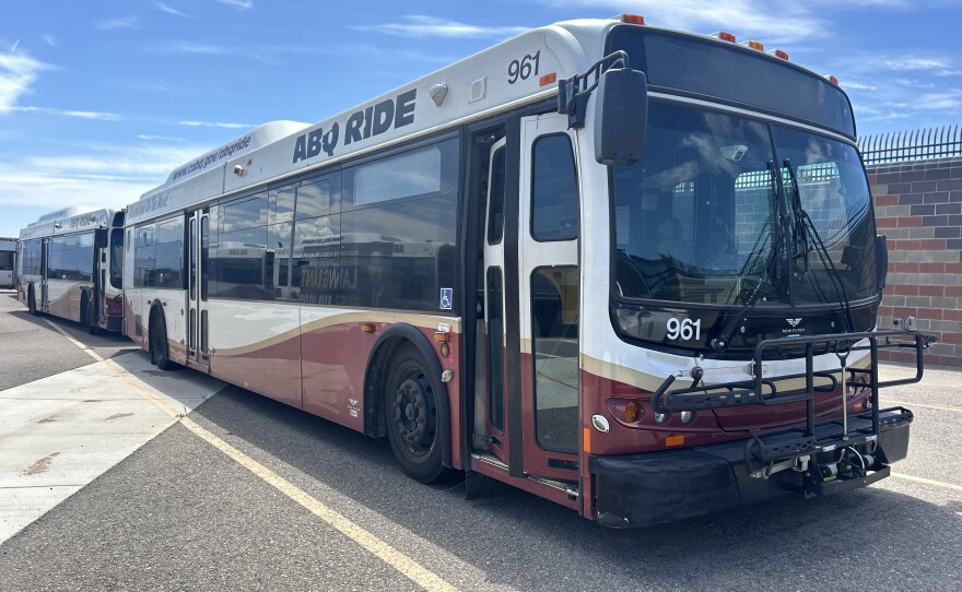 ABQ Ride buses lined up at the Ken Sanchez Transit Facility.
