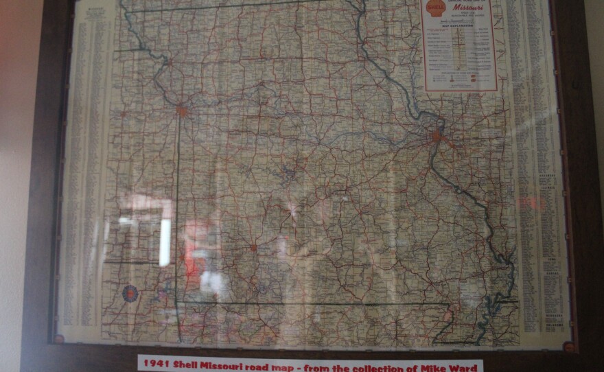 An old Missouri map gifted to Phyllis Ferguson and Tim Phillips at the Rockwood Motor Court in Springfield, Mo. on April 2, 2026.