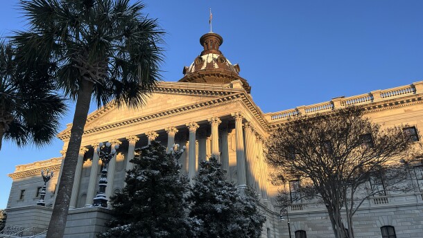 Snow still remains on the S.C. Statehouse and the complex on Sunday, Feb. 1, 2026, in Columbia, S.C.