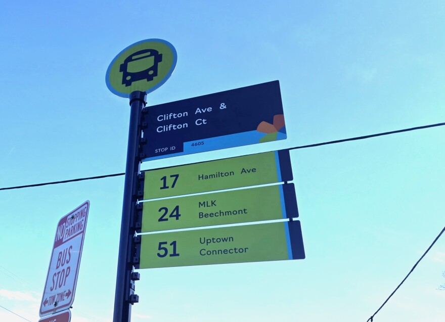 Metro's new signage on Clifton Avenue near UC's DAAP building.