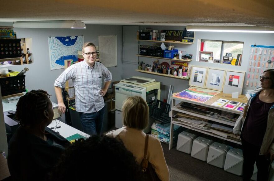 Tate Foley in his Maryland Heights basement studio.