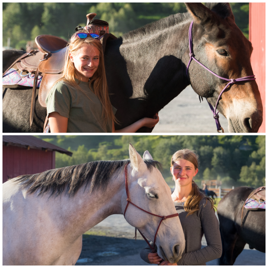 Top: Jael North with her mule Chaber. Bottom: Naamah North with her horse Smoke.