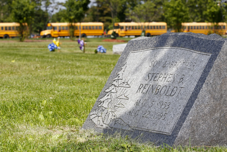 This Friday, June 5, 2015 photo shows the grave site of the late Stephen Reinboldt in Yorkville, Ill, Jolene Burdge says her brother, Stephen Reinboldt, was sexually abused by former House Speaker Dennis Hastert during the years when the GOP leader was a wrestling coach at Yorkville High School. Reinboldt attended Yorkville High School, where Hastert was a history teacher and coach from 1965 to 1981.