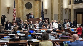 A portion of the military kids group recognized in the Kentucky Senate 02-27-24