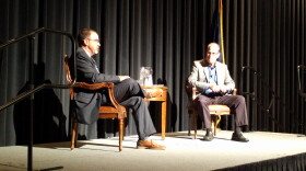 US Senator Mike Braun (R-IN), right, speaks to the Muncie-Delaware County Chamber of Commerce.