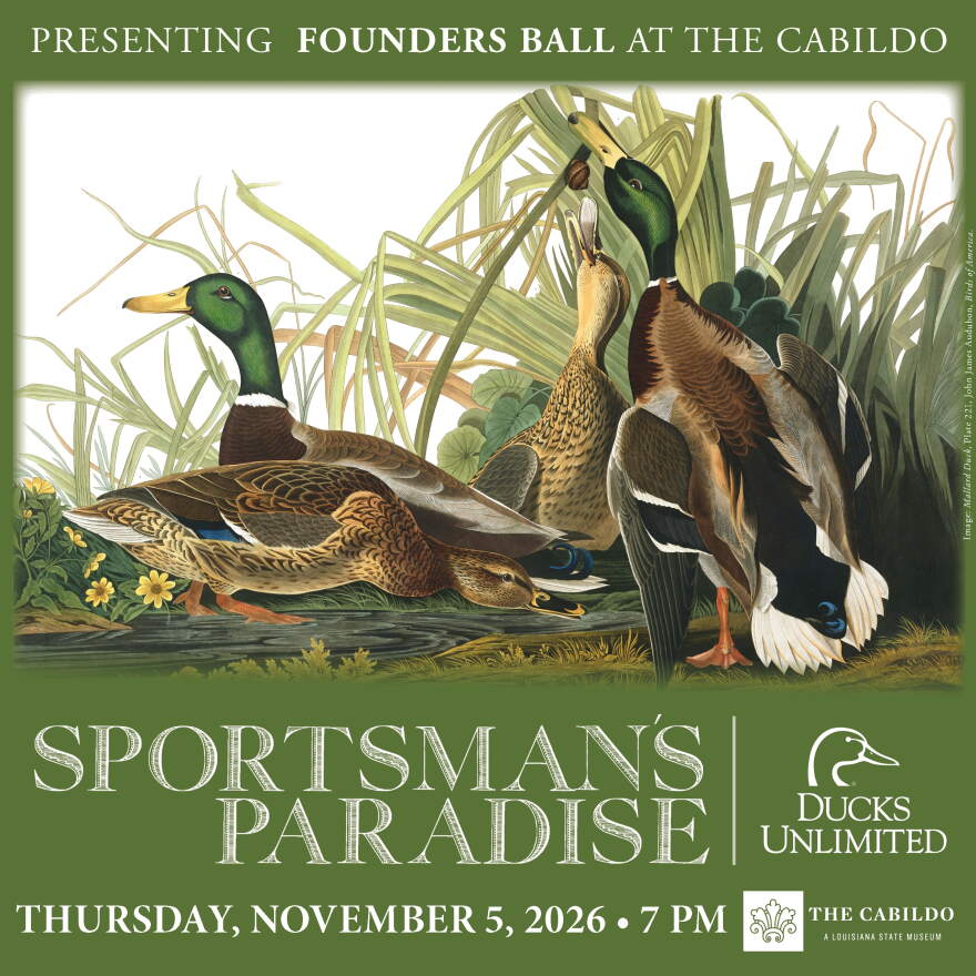 Image of flyer presenting Sportsman Paradise on Thursday, November 5th at 7:00 p.m. at the Cabildo in New Orleans 