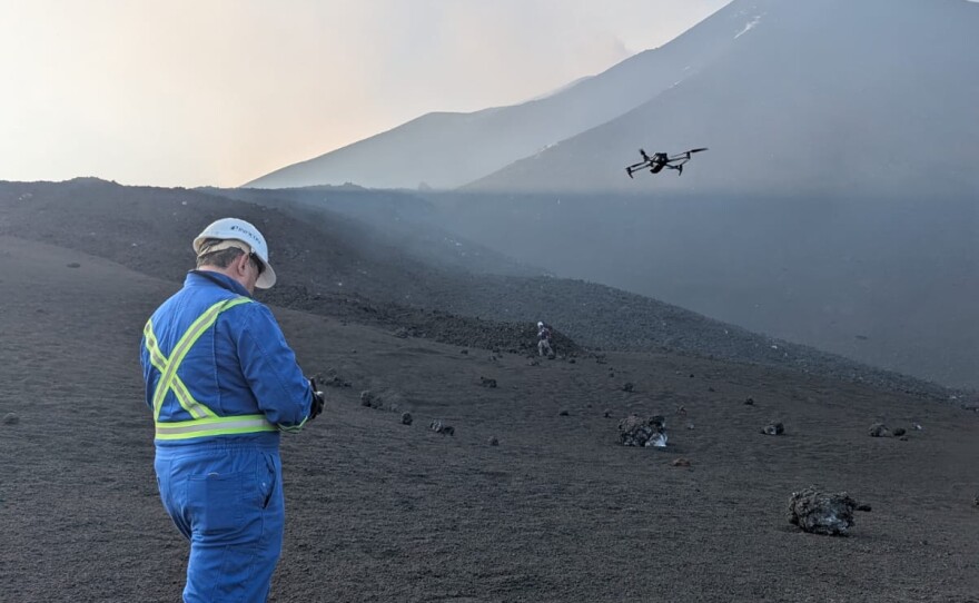 Dr. Andres Diaz conducting small drone gas and thermal mapping testing