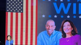 Gov. Kathy Hochul declares victory in the New York governor's race on Nov. 8, 2022. Her opponent, Long Island Rep. Lee Zeldin, had not conceded as of late Tuesday night.