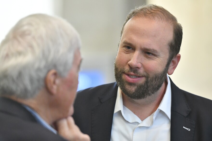 U.S. Congressman Jason Smith, R-Salem, talks to an attendee on June 12, 2021 at Lincoln Days in Kansas City.