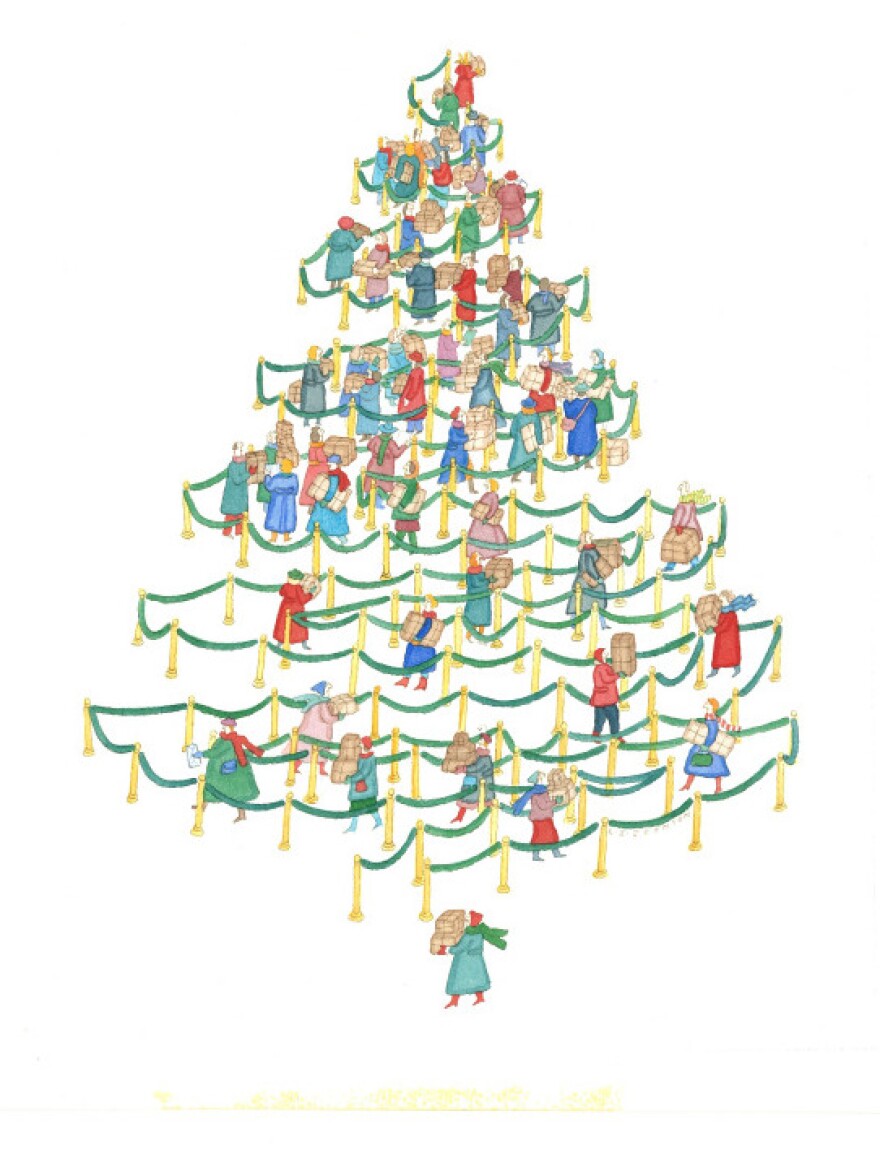 <p>This work, called <em>The Christmas Tree Line,</em> is one of Johnson's famous pieces that ran in <em>The New Yorker</em> in 1985 well before she became ill. It has layers of meaning if you look at it closely, says Barbara Landau, a professor of cognitive science at Johns Hopkins University. </p>